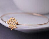 Lotus Jewelry, Lotus Bracelet, Lotus Flower Bangle Bracelet, Yoga Jewelry, Gold Bangle Bracelet, Fall Fashion