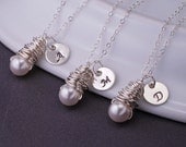 Personalized Bridesmaid Necklace, SIX, Bridesmaid Necklace Gift, Pearl Bridesmaid Jewelry, Personalized Initial Necklace Gift