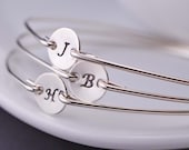 Personalized Bridesmaid Gift, SIX Simple Bridesmaid Gift, Bridesmaid Bracelet, Custom Sterling Silver Initial Bangle Bracelets