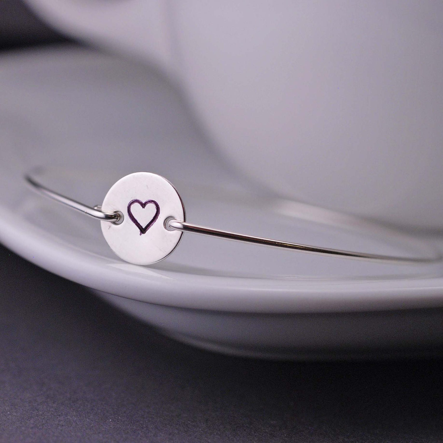 Bangle Bracelet, Heart Jewelry, Love Bracelet, Hand Stamped Bangle Bracelet, Wife Gift