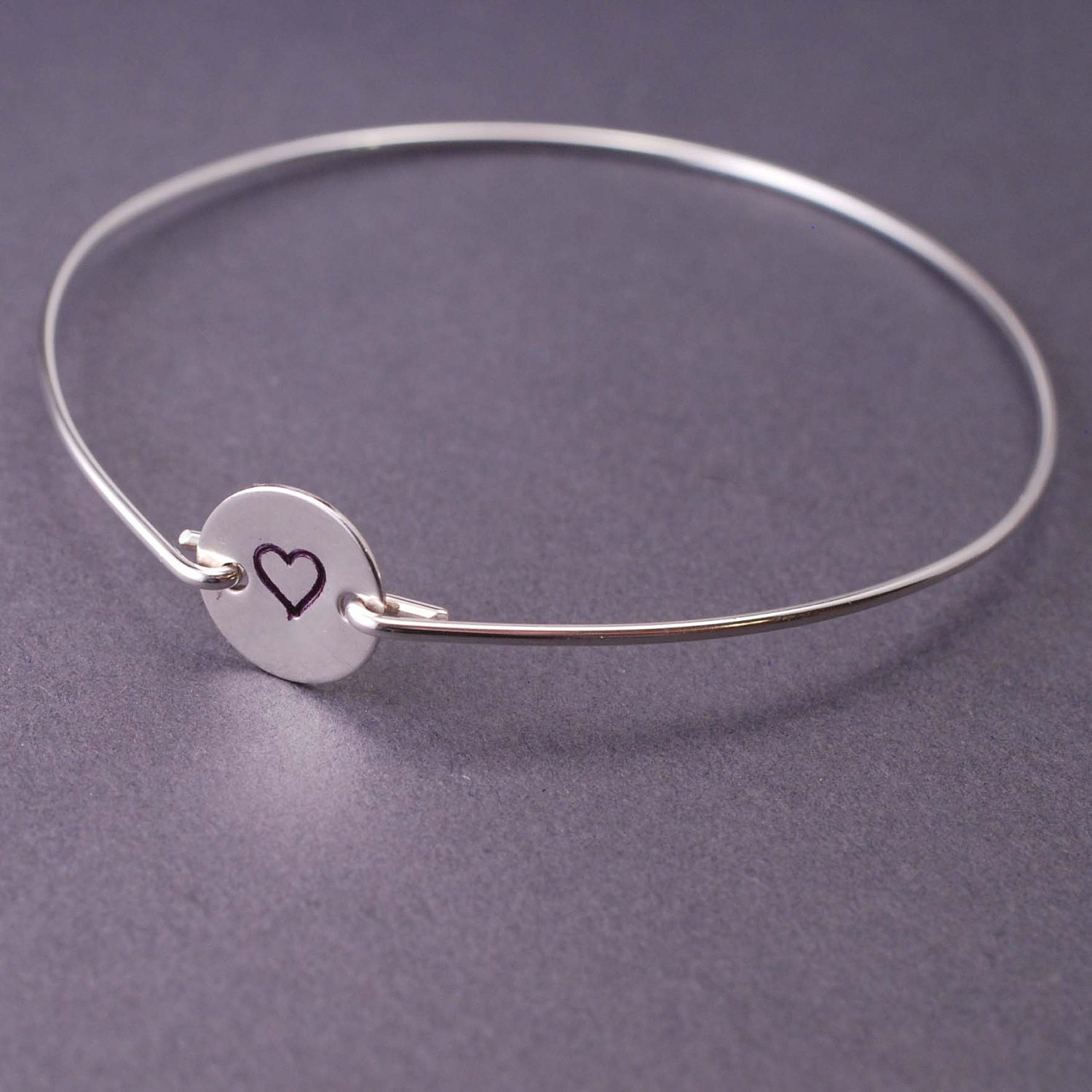Bangle Bracelet, Heart Jewelry, Love Bracelet, Hand Stamped Bangle Bracelet, Wife Gift