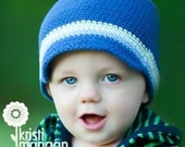 READY TO SHIP 0-6 Month Visor Beanie - delft blue, light blue, eggshell, celery