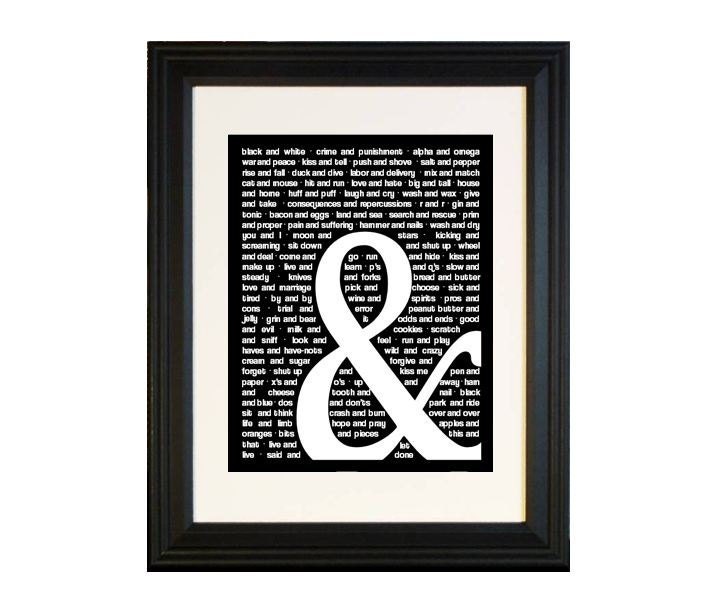 Ampersand Art, Famous Couples Typography Digital Print - Modern Home Decor 11x14 Black and White And Symbol Poster