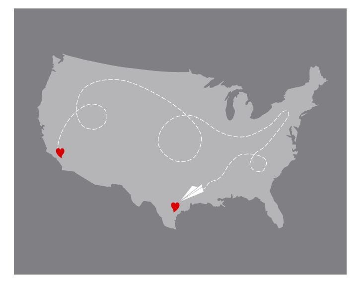 Love Map With Paper Plane - Custom United States Art Print ANY COLOR - Love Travels 8x10 - Grey with Red Heart