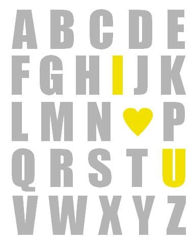 Nursery Art Print, Alphabet With I Heart U - ANY COLOR SCHEME - or Aqua and Gray 11 x 14
