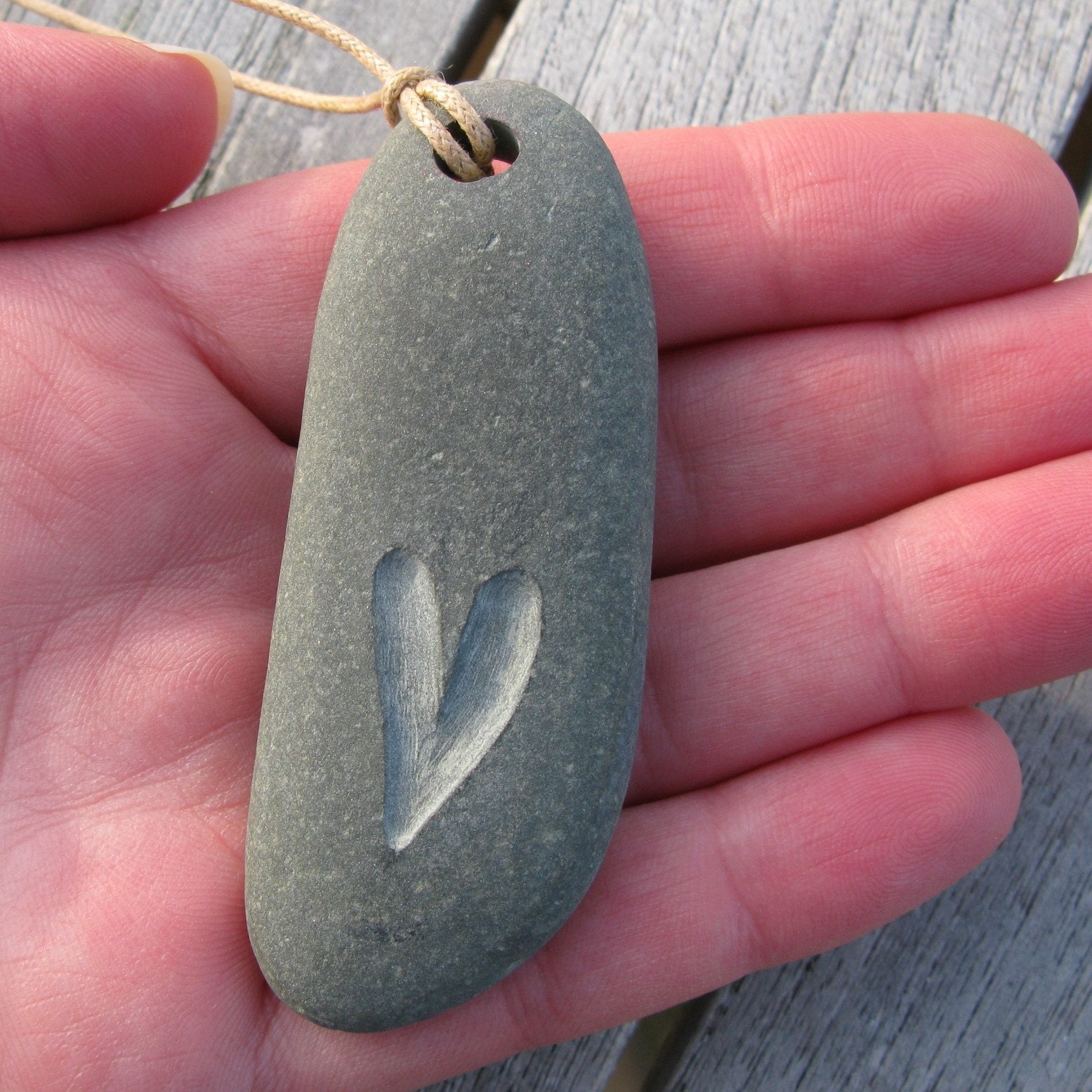 heart pebble necklace with pebble toggle