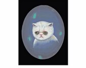 Wilbur the cat print  white cat allergies ennui dark blue aqua domestic short hair exotic short hair