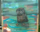 River Otter painting original sea collage swim