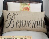 Welcome in any Language -  Burlap Pillow - Personalize with the language of your choice - Custom Welcome  Pillow Lumbar Style