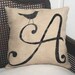 Bird Letter Custom Monogram Pillow - Burlap Feed Sack Pillow