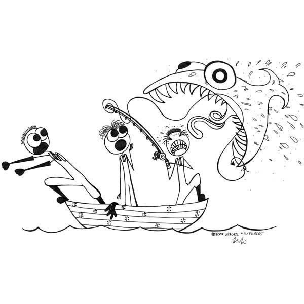 T - Fly Fishers - Three Fishermen reeling in THE BIG ONE
