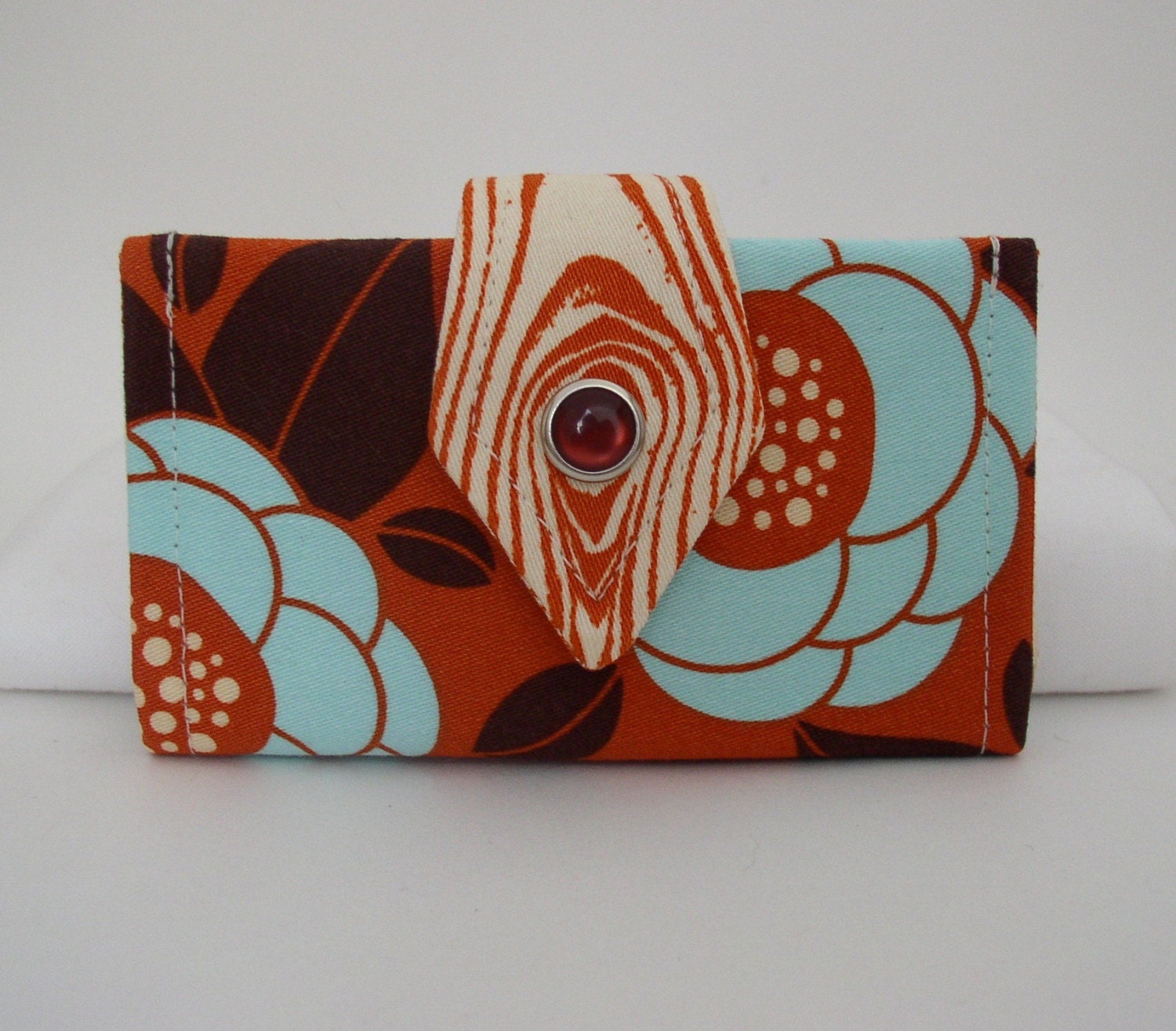Handmade Small Card Wallet - Rust Camellia