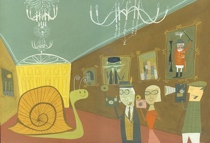 Patrons in the main gallery of the National Arts Club. Limited edition print by Matte Stephens.