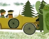 Edwin and Rosemary upon arriving at Yosemite for their honeymoon.  Limited edition print by Matte Stephens.