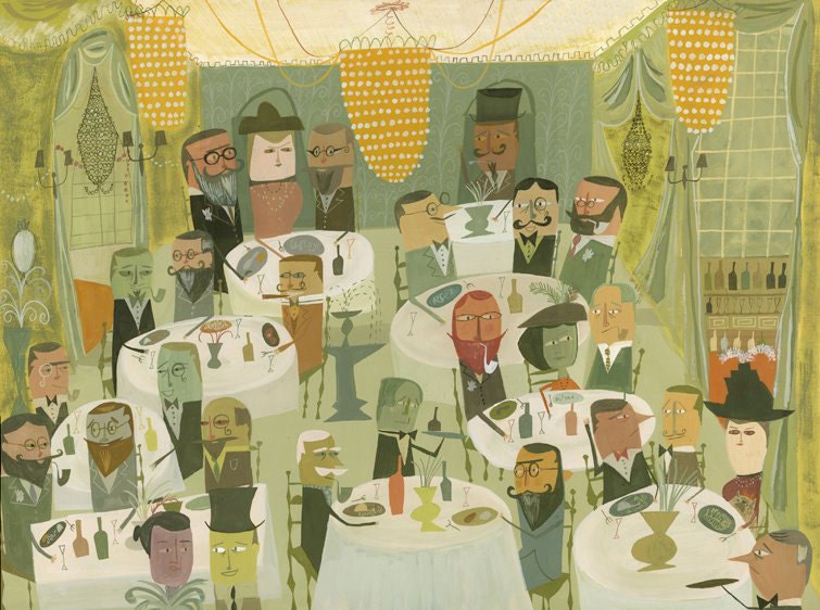An Edwardian Dinner Party.  Limited edition 24"x32" print by Matte Stephens.