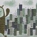 The Giant Suburban Bear Monster visits Chicago. 13x19 print by Matte Stephens.