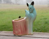Cute Vintage  Fawn Planter in Turquoise - silkcreekgallery