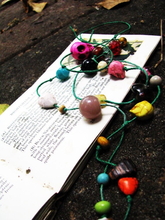 Day of the Dead Skull Single Strand Beaded Hemp Necklace