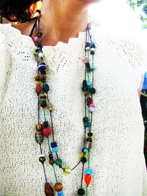Day of the Dead Skull Single Strand Beaded Hemp Necklace