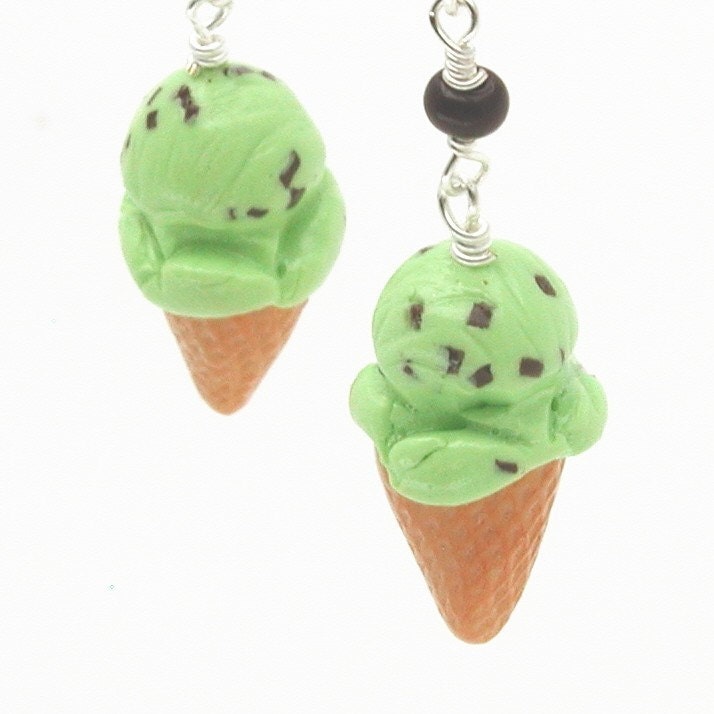 ice cream earrings mint chocolate chip cone