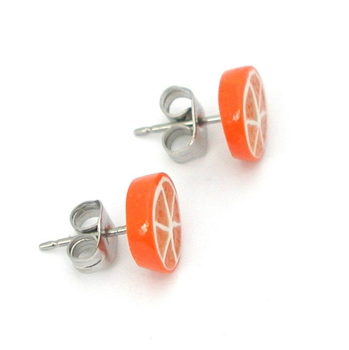 Orange half stud earrings
