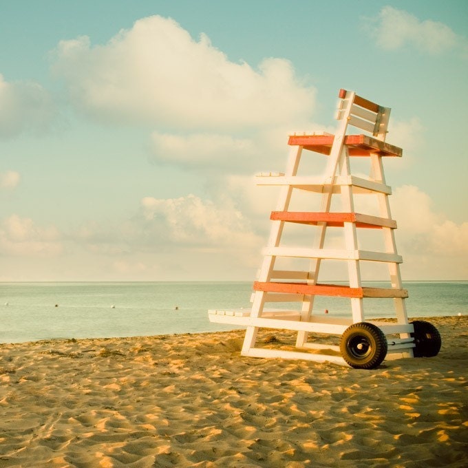 Fine Art Beach Photograph, Striped Life Guard Chair, Sea, Nautical, Vacation, Ocean Photo - Summer is when ...