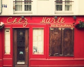 Chez Marie, Paris Photo, Romantic Travel Photograph, Valentine, France, Bistro Restaurant in Red and Creamy White - EyePoetryPhotography