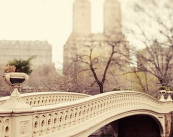 NYC Art, New York City Photography, Central Park Bow Bridge Photograph, Neutral Beige Wall Art Print - A Walk in the Park