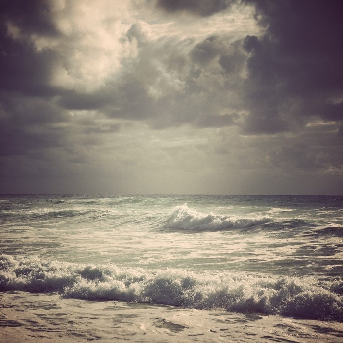 Seascape, Ocean photo - Watching Storms - Dramatic landscape in moody purple tones, Autumn, Fall