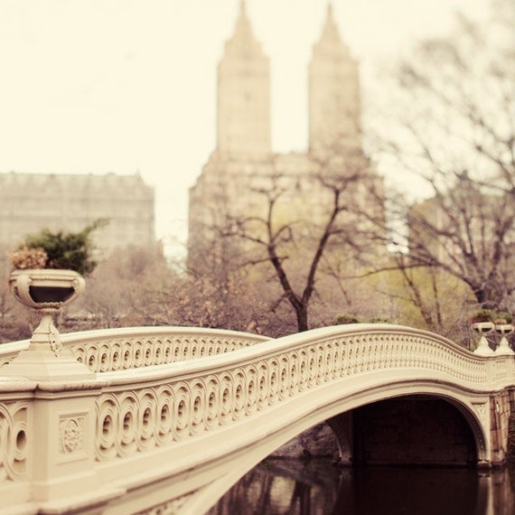 NYC Art, New York City Photography, Central Park Bow Bridge Photograph, Neutral Beige Wall Art Print - A Walk in the Park