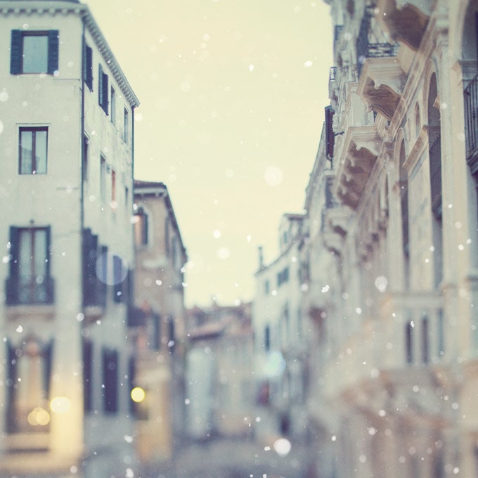 Venice photograph, Winter White, Snow, Romantic Travel Photography, Soft Pale Pastels - Sotto Voce