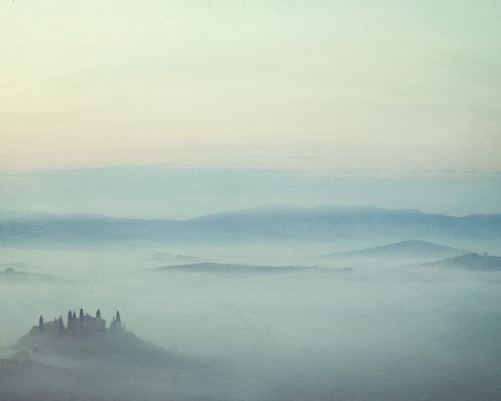 Tuscany Photograph, Italy Photo, Moody Fog, Spring, Blue, Pastel, Foggy Ethereal Landscape Photography - Terra Incognita
