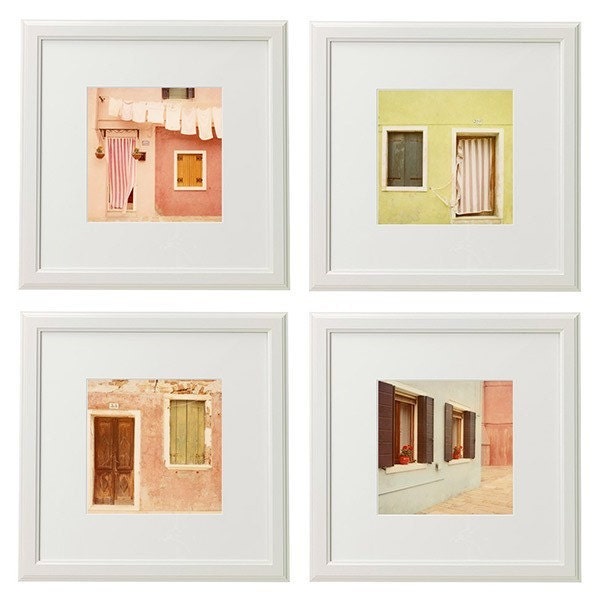 Italy Photos, Burano Houses, Set of four 5x5 polaroid prints, Travel Photography, - The Pastel City