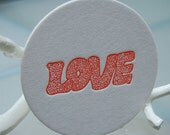 SALE - LOVE, letterpress coasters set of 10, Valentine's day