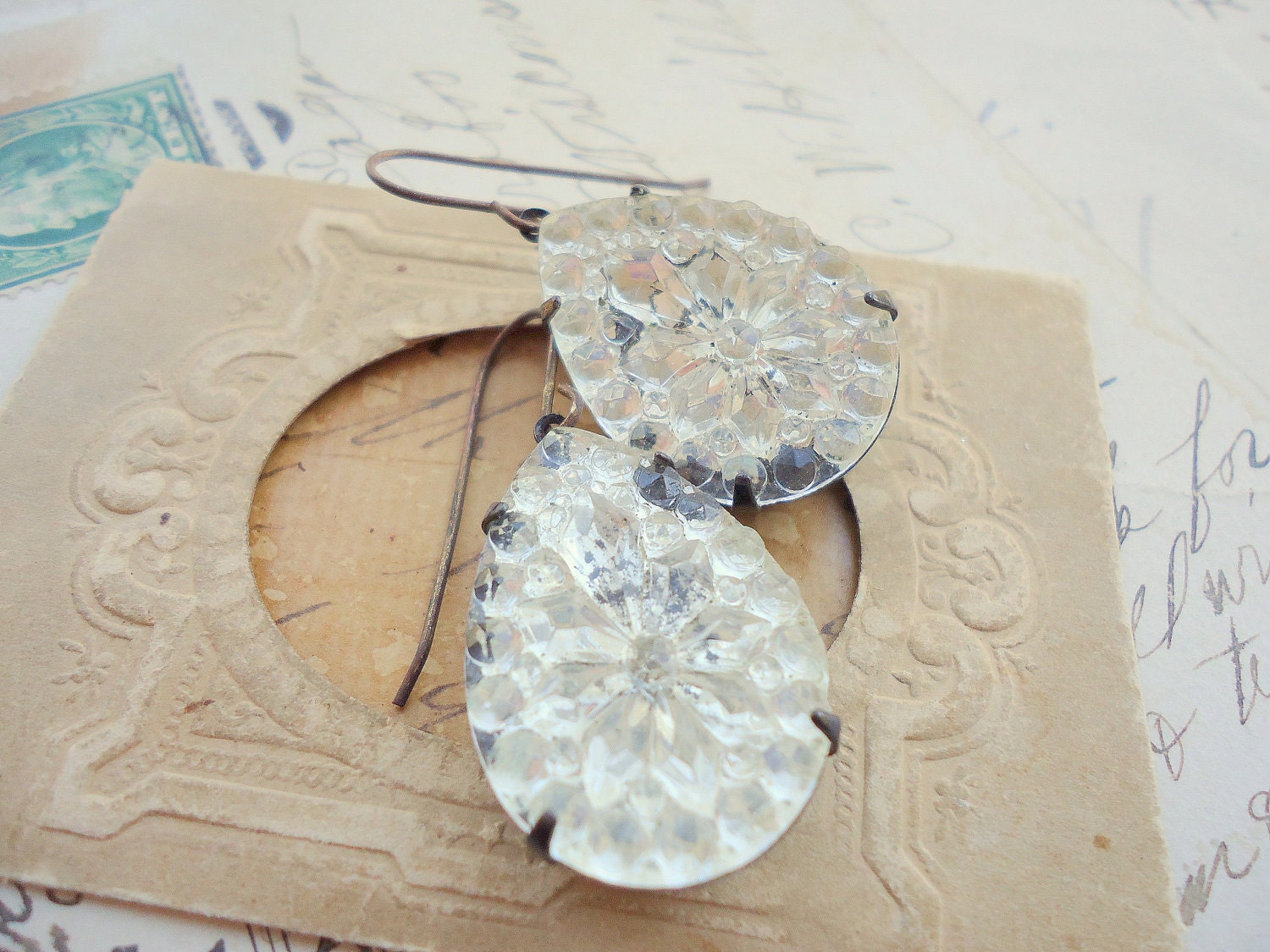shabby vintage bridal earrings mercury glass.