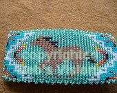 loom/square stitch beaded Native American inspired Seafoam green and Turqouise Pony barrette