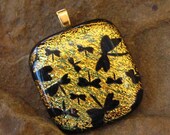 Fused Glass Pendant,  Dichroic Fused Glass Pendant - Golden Dragonflies