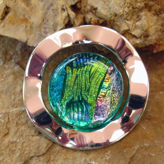 Dichroic Fused Glass in a Silver Setting, Fused Glass Jewelry - On the Waves