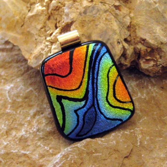Dichroic Fused Glass Hand Etched  Pendant, Fused Glass -A River Runs Through It