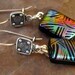 Fused Glass Earrings, Dichroic Fused Glass - Black Tuxedo