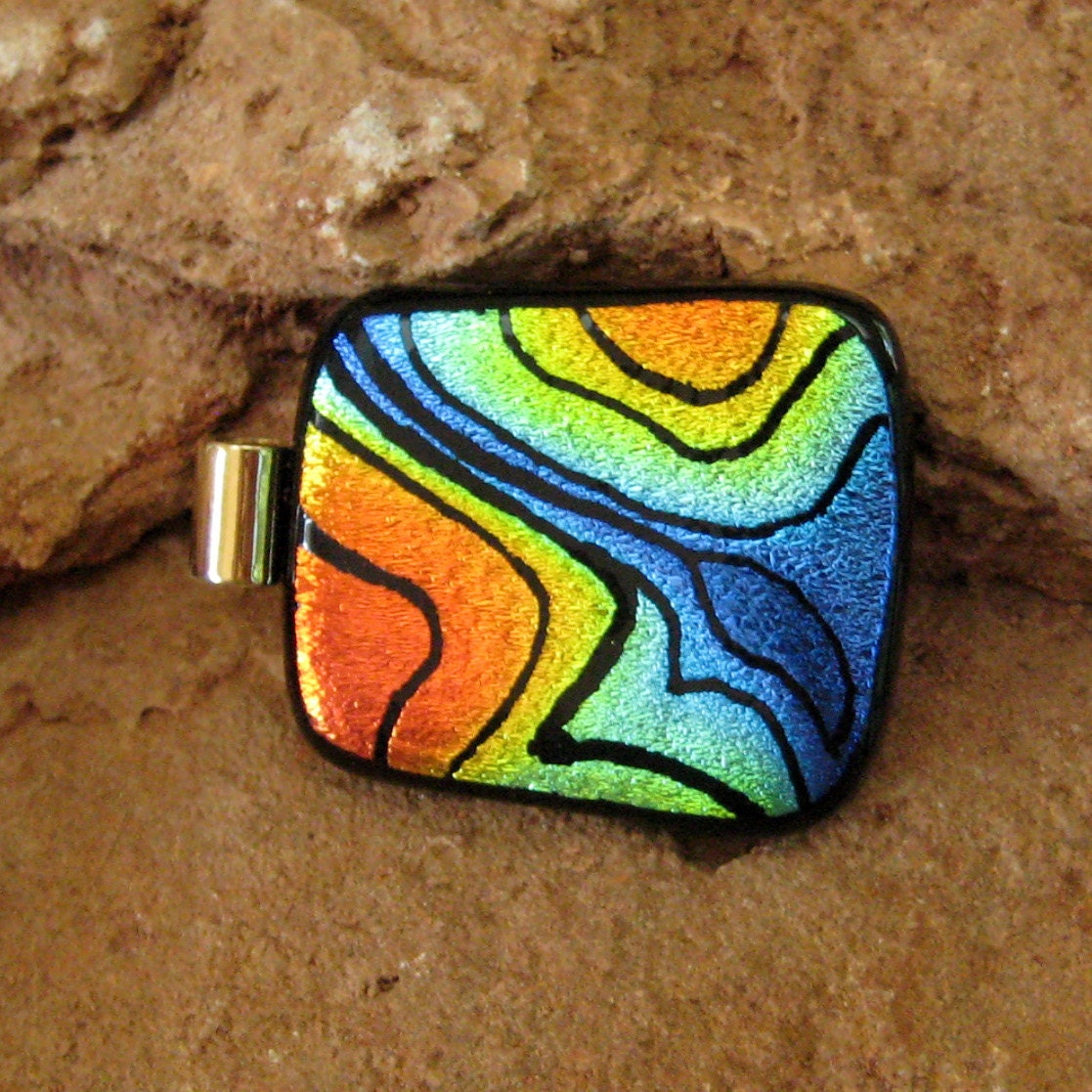 Dichroic Fused Glass Hand Etched  Pendant, Fused Glass -A River Runs Through It