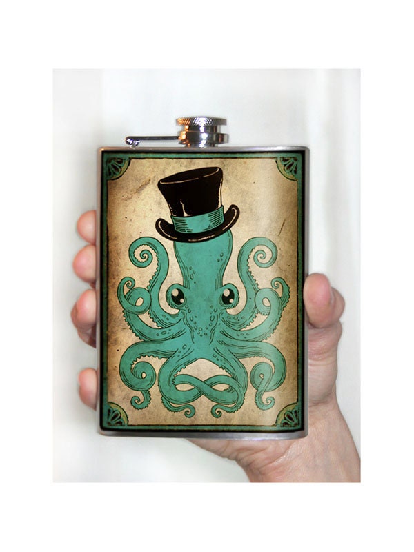 Gentleman Octopus- Stainless Steel flask - 8oz.