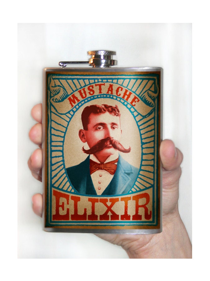 Mustache Elixir - Stainless Steel flask - 8oz.