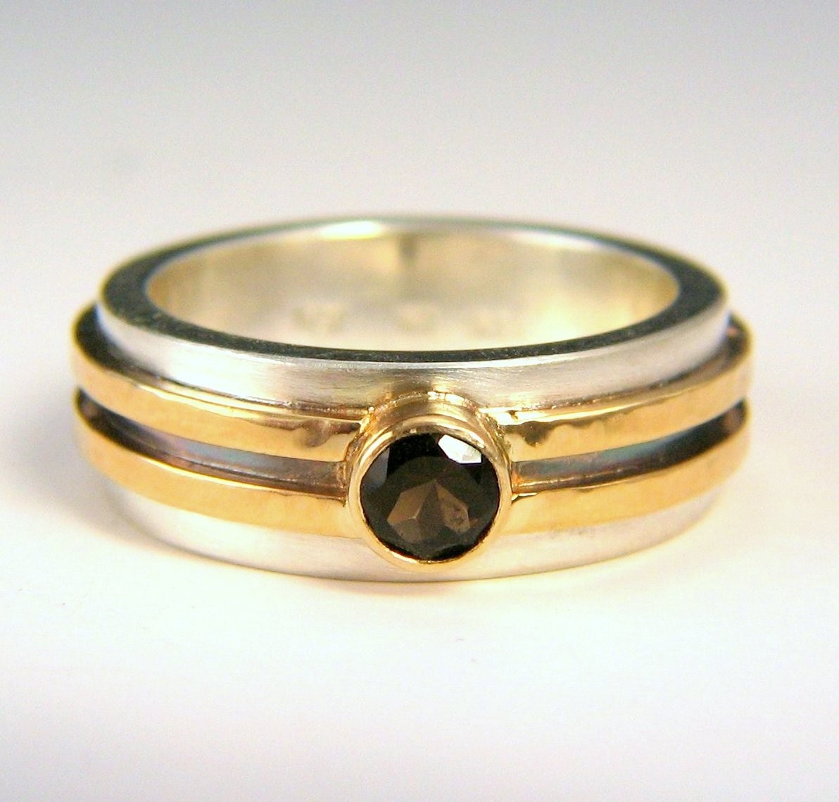 14k gold smoky quartz mans ring