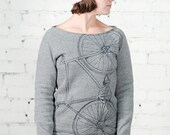 SALE - XL - Fixie Bike - women's fleece sweatshirt, charcoal on heather gray