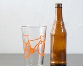4 bike pint glasses, orange bicycle
