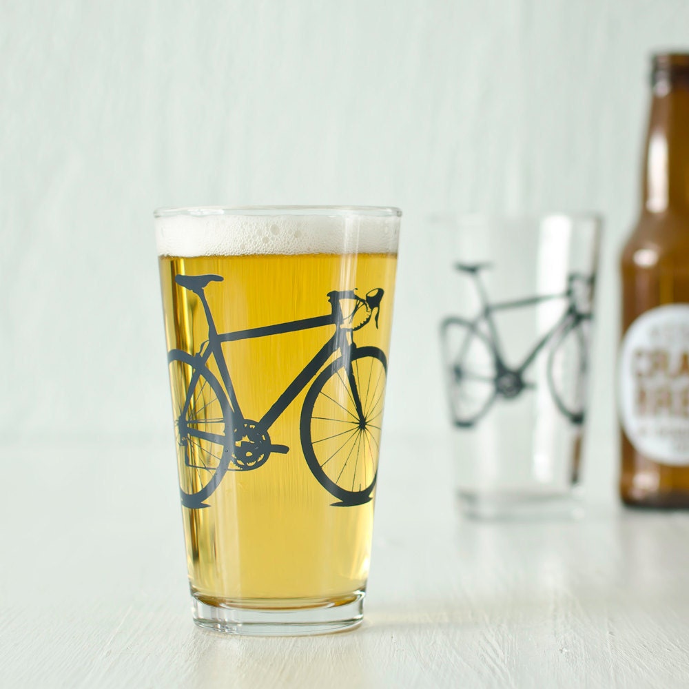 4 bike pint glasses, charcoal gray bicycle
