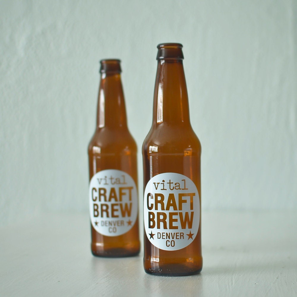 CUSTOM printed beer bottles - set of 24 screen printed brown glass bottles