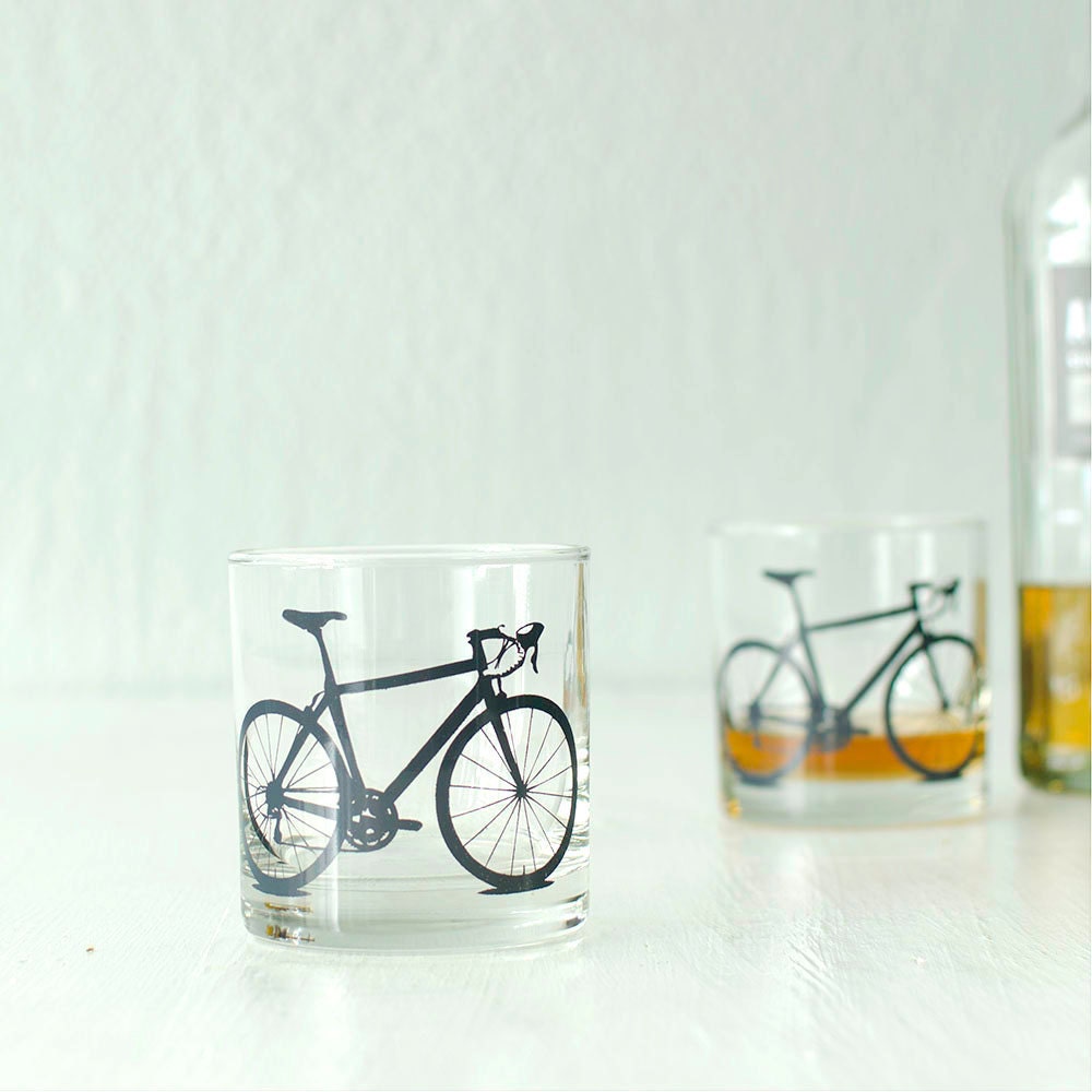 2 bicycle rocks glasses, charcoal gray bike