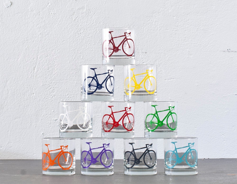 The whole lot - screen printed bicycle old fashioned glasses, set of 10
